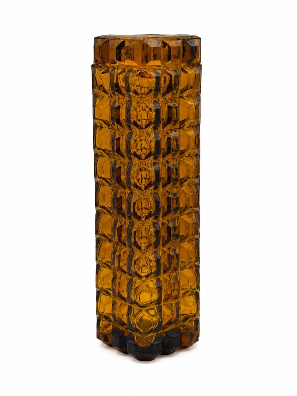 Vintage French Style Dark Amber Glass Stacked Cubist Square Vase 7